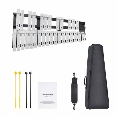 30 Or 32 Note Glockenspiel Xylophone Bell Kit Professional Percussion Instrument Set With Mallets Drum Sticks Music Stand 8" Practice Pad Adjustable