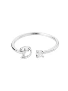 1Pc Minimalist Initial Open Ring Cubic Zirconia Alphabet Letter Rings Fashionable Jewelry Accessories(No Gift Box)