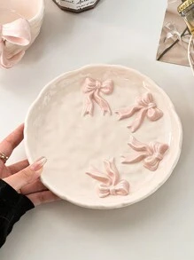 Nuevo juego de vajilla de cerámica de lujo 2024, plato y tazón, diseño en relieve elegante para uso individual, para uso diario en el hogar y suministros escolares - Rosa - Ver 11