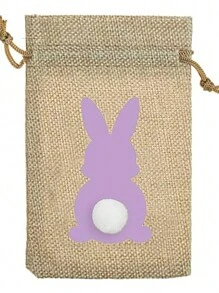 10 件复活节兔子尾巴、复活节快乐派对糖果盒、粗麻布束带袋礼品篮