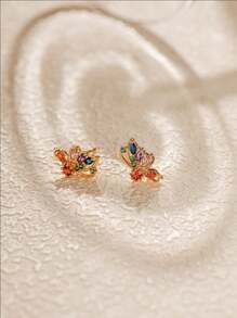 cheruik 2 件彩色锆石蝴蝶耳环，女士蝴蝶耳环耳钉，彩色蝴蝶耳环耳钉，彩色锆石蝴蝶耳环耳钉 - 蝴蝶型 - 查看 2