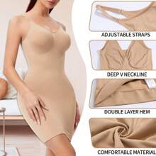 Women's Shapewear Slips For Under Dresses Tummy Control Seamless Full Silps V-Neck Spaghetti Strap - Beige - View 5
