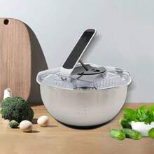 WUPYI Stainless Steel Salad Spinner Kitchen Vegetable Lettuce Spinner Fruits Washer - Silver - View 10