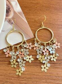 1 对时尚优雅小花长流苏吊坠耳环女士复古优雅精致婚礼派对珠宝礼物 - 耳環 - 查看 4