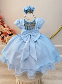 Light Blue Princess Flower Girl Party Dress With Ribbed Bust - Baby Blue - View 3