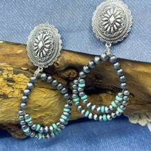 1 Pair Western Country Style Vintage Beaded Jewelry Earrings, Handmade Wire Wrap Turquoise, Suitable For Women To Wear On Holidays, Dates, Travel, And Daily Life
