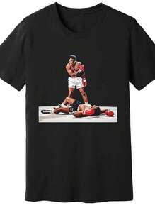 Men's Clothing, Boxing Ali Print Pattern, 100% Cotton, Men's T-Shirt Casual Style