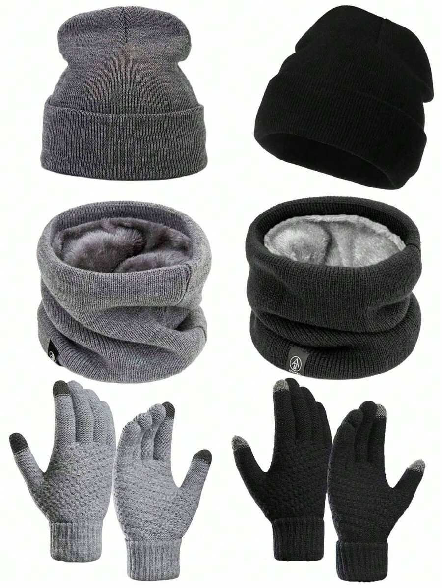 1 Set Winter Knit Hat, Neck Warmer Scarf And Touch Screen Gloves, Solid Color Unisex Outdoor - Warm Touch Screen Gloves, Thick Cycling, Outdoor Essential Set