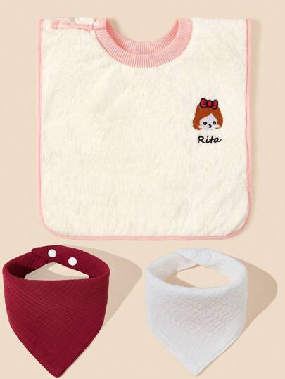 3入組嬰兒素色休閒圍兜適用於日常