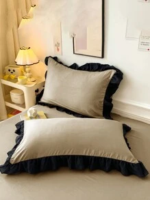 3 件套柔软舒适荷叶边床上用品套装，深咖啡色，适合卧室、客房 - 咖啡棕 - 查看 12