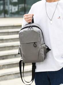 Bolsa de pecho de bolsillo doble versátil de unicolor, moda casual unisex adecuada para salidas diarias - Gris - Ver 4