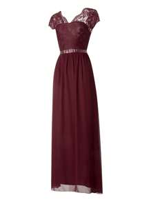 Women's Long Evening Dress, Solid Color Lace Patchwork Backless V Neck Elegant Dress, Simple One-Piece Clothes - Màu Đỏ Sâu - Xem 1