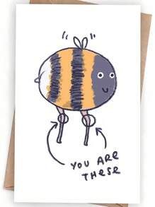 1pc Bee's Knees Greeting Card, Funny Insect Illustration Friendship Birthday Congratulations, Cute Drawing Paper Material