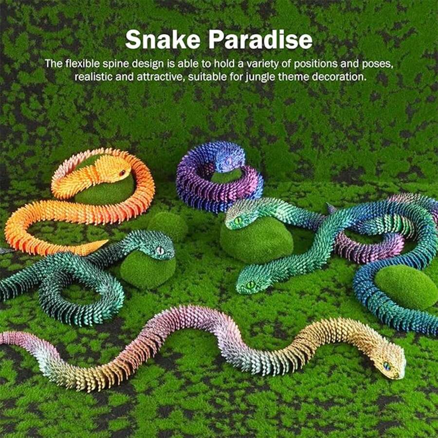 ATESSON 3D Printed Snake,3D Printed Animals,3D Printed Toys Flexible Joints 12" 3D Snake,Home