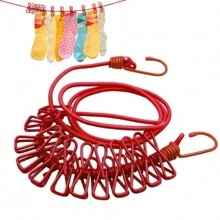 Tendedero portátil de 1,8 m con 12 Clips, estante retráctil a prueba de viento, perchas, tendedero, suministros de viaje - Multicolor - Ver 3