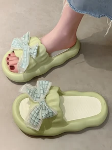 Petal Bowknot Fairy Style Slippers For Women, Thick Sole, Versatile, Indoor/Outdoor Non-Slip, Spring/Summer New Arrival - Green - View 3