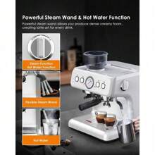 COWSAR Espresso Machine,15 Bar Professional Espresso Maker With Barista Coffee Grinder/Milk Frother,Coffee Machine For Espresso/Cappuccino/Latte,Single & Double Cup,1350W - 白色 - 查看 6