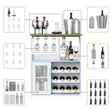 Armario bar con almacenamiento removible para vino, con almacenamiento adicional. Aparador y buffet industrial con bandeja de vidrio y puertas de malla - Blanco - Ver 3