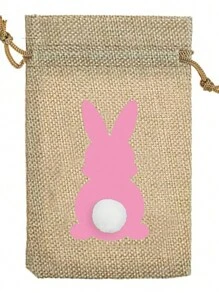 10 件复活节兔子尾巴、复活节快乐派对糖果盒、粗麻布束带袋礼品篮