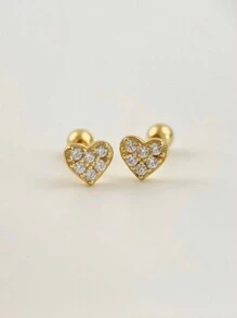 1對小心流行耳釘適合女士S925純銀黃金顏色精細首飾類日常穿著禮物 - 金色 - 查看 4