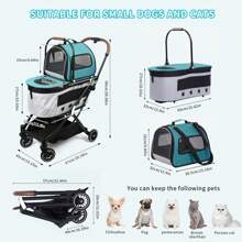 FXLTSBL 3 In 1 Cat Stroller, Foldable Pet Stroller With 2 Detachable Carrying Bags For 2 Cats With Brake And Storage Basket For Small Cats And Dogs - Green - View 2