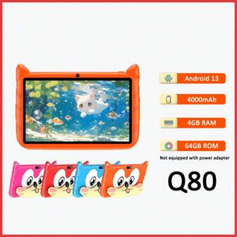 Q-Version Fox Back Shell Children's Learning Tablet Q80 7 Inches 1280 * 800 Resolution 4GB RAM 64GB ROM Android 13 4000mAh Battery Built-In Children's Learning Software Learning Helper Entertainment Good Partner Birthday Preferred Gift Not Equipped With Power Adapter