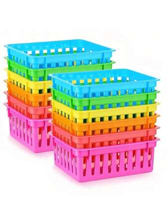 6 Colorful Classroom Storage Baskets, Classroom Pencil Organizer, Classroom Stationery Organizer, Small Plastic Storage Baskets, Crayon Holders, Pencil Holders For Home Use, Classroom Supplies, Storage Supplies,For Back To School