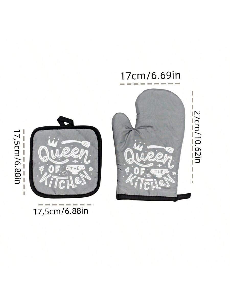 قفازات فرن 2 قطعة باللون الأسود والرمادي والأخضر و...