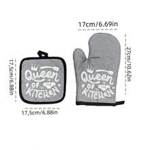 2pcs Black, Gray, Green, Pink Oven Mitts, Heat Resistant Kitchen Microwave Gloves, Thick Insulated Baking Gloves, 17*27cm, 17.5*17.5cm - Grey - View 3