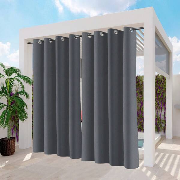 Jiubiaz 2 Stücke Outdoor Vorhang Gardinen 132 x 244cm Verdunkelungsvorhang mit Ösen Blickdicht Garten Patio Balkon Dunkelgrau