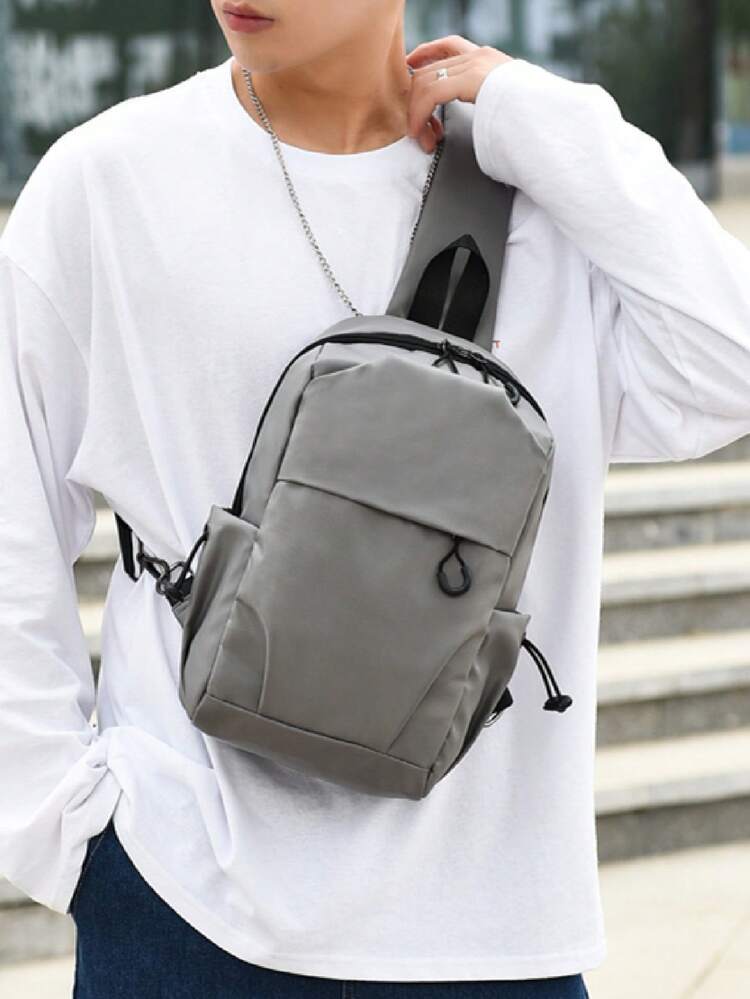 纯色多功能双口袋胸包，休闲时尚男女通用，适合日常外出 - 灰色 - 查看 3