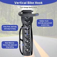 Wall Mount Bike Rack, Vertical Bicycles Hook For Garage, 180°Rotatable Bicycles Hanging Hooks For Indoor Storage, Easy Install Wall-Mounting Bikes Storage Hook, Screws Included - Black - View 5