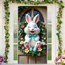 Cenefa de puerta de Pascua - Estandarte colgante de seda, apto para decoración de fiestas interiores y exteriores, guirnalda universal para fiestas, con lazo azul, decoración multiusos para habitación y jardín, sin necesidad de electricidad - Verde militar - Ver 1