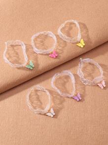 6件組兒童扁平油滴蝴蝶編織項鍊，頸部飾品，日常裝飾 - 彩色 - 查看 6