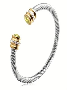 1 Pc Stainless Steel Cable Bracelet With 12 Birthstones And Zirconia, Suitable For Women