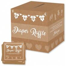 1 Set, Juegos de Revelación de Género para Baby Shower y Fiestas de Cumpleaños, 50 Boletos para Rifa de Pañales, Caja de Tarjetas de Boletos para Rifa de Pañales, Juegos para Bautizo, Juego de Rifa de Pañales para Baby Shower, Ideas de Actividades Divertidas (Rosa/Azul/Kraft) - Multicolor - Ver 9