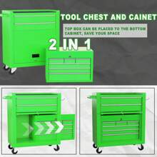 Artbros Rolling Tool Chest, 8-Drawer Tool Cabinet With Lockable Wheels And Detachable Top Tool Box, Tool Cart For Warehouse, Workshop, Green - Green - View 2