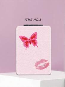 1 件简约 Y2K 紧凑型折叠化妆镜，带 PU 皮套，超薄便携手持镜，带不锈钢金属框架，适合所有场合和所有人