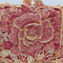 Sparkling Bridal Floral Crystal Clutch Purse Unique Rhinestone Evening Handbags For Wedding Cocktail Banquet - Hồng - Xem 3