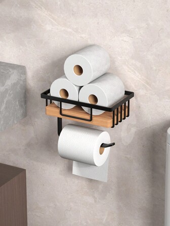 Toilet Paper Storage Rack For Washrooms, Suitable For Toilets And Bathrooms, Equipped With A Storage Shelf And A Roll Paper Holder, Large Capacity, Wall-Mounted And Without The Need For Drilling Holes Bathroom Decor Fall Decor