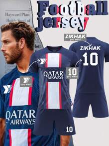 Conjunto de traje de fútbol del equipo Paris, incluye el mismo estilo que el traje de fútbol de Messi N.°10 de París. Personalizable con número, nombre y logotipo del equipo para hombres.