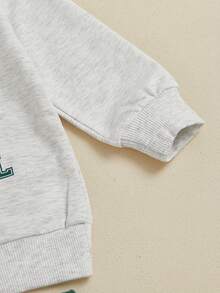 Toddler Boy Fall Clothes Letter Print Long Sleeve Sweatshirt With Solid Color Pants 2Pcs Outfits - Light Grey - View 8