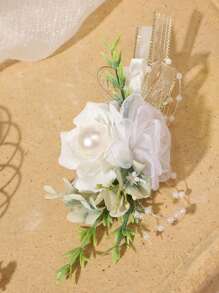 1PC męska butonierka butonierka ze szpilką złote liście wstążki sztuczne perły butonierka szpilka do garnituru ślub pan młody drużba broszka róża butonierka na ślub powrót do domu prom garnitur wystrój - Wielokolorowe - Zobacz 11