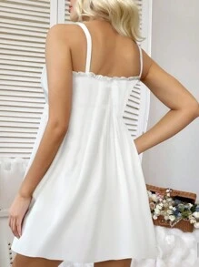 Women Lace Trim Sleeveless Nightgown Lounge Dress, Floral Lace Design Sexy Cute Casual Short Nightie, Suitable For Spring/Summer - White - View 3