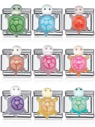 1 件 2025 顶级时尚几何动物海龟 DIY 意大利模块化滴水吊坠饰品情侣手链不锈钢珠宝制作用品，适合节日礼物、派对、搭配日常佩戴配饰