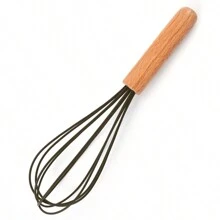 Fouet en silicone avec manche en bois - Tête de fouet noire avec manche en bois - Fouet pour la pâte à pancakes, les œufs et les blancs d'œufs, le mélange de gâteau, le mélange, le jus et les sauces