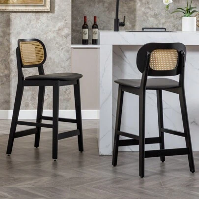 WAHSON OFFICE CHAIRS 2PCS Wahson Mid Century Bar Stools Rattan Counter Chairs For Kitchen Islands Breakfast Bar Chairs With Backrest, High Stools For Home Bar/Pub