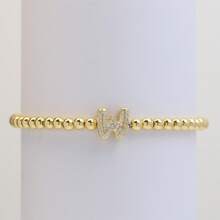 Pulseira com Contas Iniciais de 4mm A-Z, Revestida a Ouro 18K com Micro Pavê de CZ, Formato de Balão Bolha, Cordão Elástico, Joia Simples para Presente Feminino