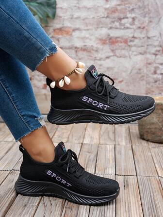 新款女式路跑鞋休闲运动鞋针织网眼透气时尚复古厚底运动鞋轻便户外徒步鞋休闲乐福鞋学生鞋