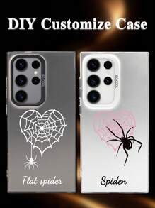 1 st. Aangepast spinnenhartpatroon kleurrijk zilveren telefoonhoesje, compatibel met Samsung S24/S24 Plus/S24 FE/S24 Ultra/S25/S25 Plus/S25 Ultra, compatibel met 16 Pro Max/16 Plus/16 Pro/16 en andere modellen.